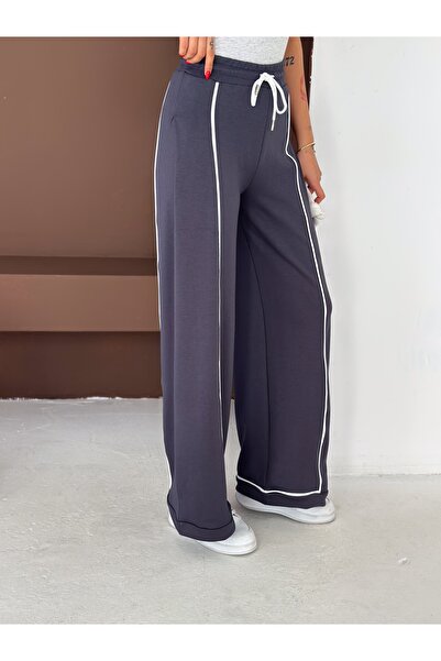 Gugus Γυναικείο πλισέ παντελόνι αθλητικό με λευκές ρίγες, φαρδύ πόδι