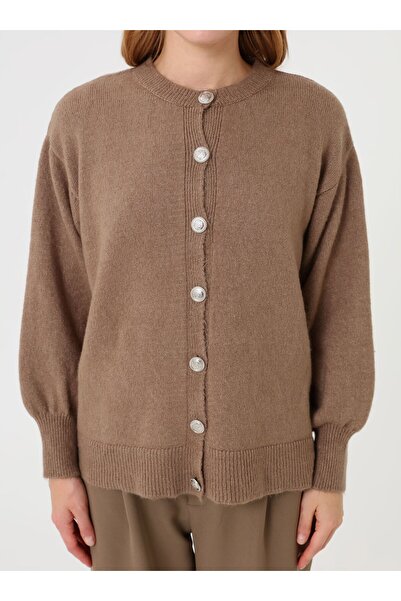 Benin Button Detailed Balloon Sleeve Knit Cardigan - Camel -