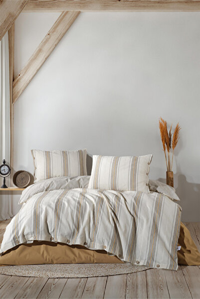 Clasy Imre Mustard Single Thread-Dyed 100% Cotton Duvet Cover Set