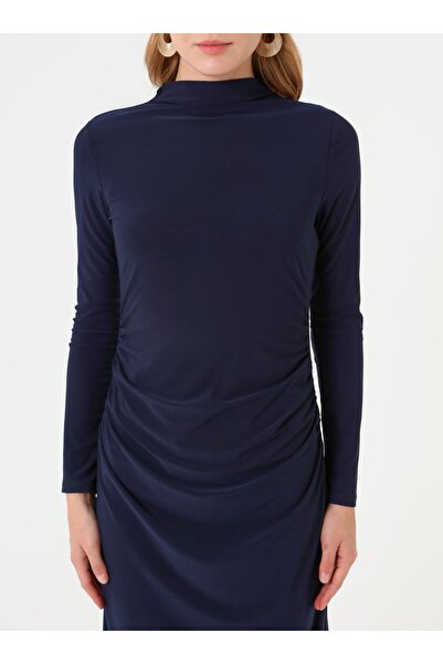 Refka Draped Detailed Dress - Navy Blue -