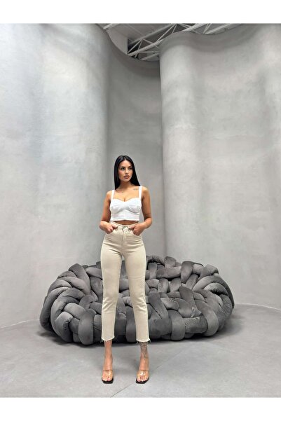 KENE JEANS Women's High Waist Linen Pants with Cut-Out Detail and Tapered Legs