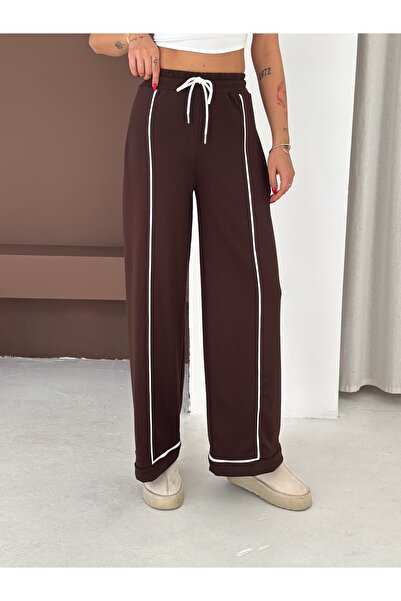 Gugus Γυναικείο πλισέ παντελόνι αθλητικό με λευκές ρίγες, φαρδύ πόδι