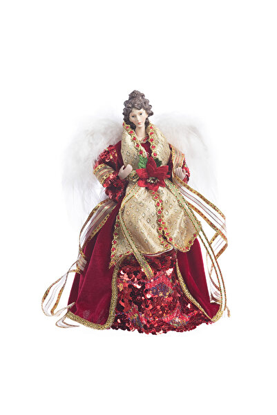 OEM Decoratiune Craciun, Varf de brad Ingeras cu aripi din pene naturale, visiniu, 35 cm