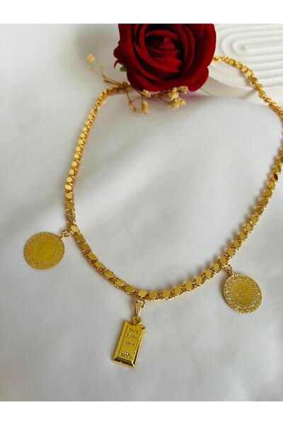 Roya Happiness ALTIN KAPLAMA PULLU ZİNCİR KOLYE TAM YARIM KÜLÇE ALTINLI ŞIK H...