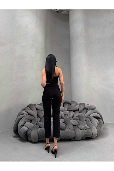 KENE JEANS Women's High Waist Linen Pants with Cut-Out Detail and Tapered Legs