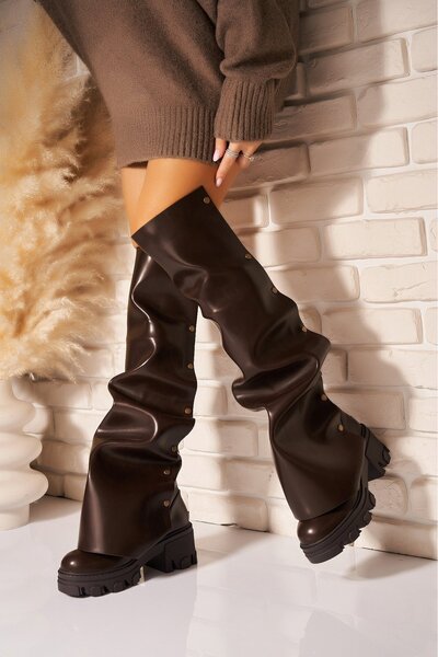 Joana Ghete de damă Maiya2, maro, la modă, din piele ecologică