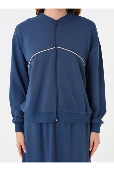 Benin Stripe Detailed Zippered Sweatshirt & Long Skirt Set - Petrol -