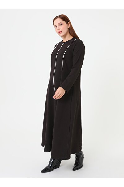 ALİA Striped Detail Long Dress Plus Size - Black -