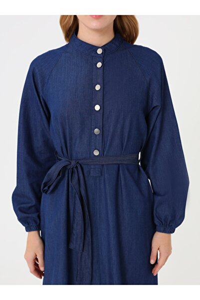 Refka Rochie hijab cu mâneci raglan din denim - Albastru închis -