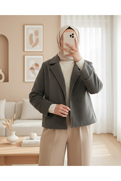 Modamorfo Γυναικείο κοντό σακάκι κασετίνας 0725 - Γκρι