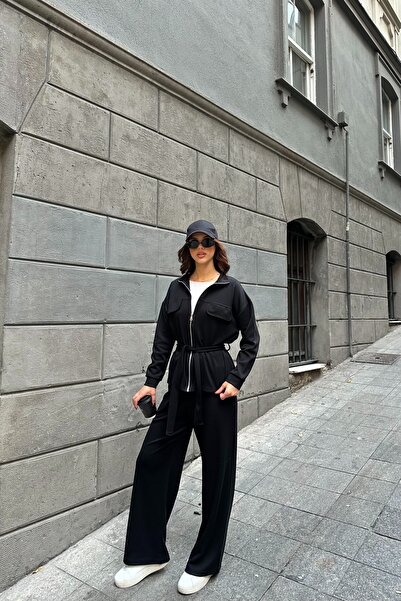 BEJNA Women's Belted Soft Modal Textured Top and Bottom Set