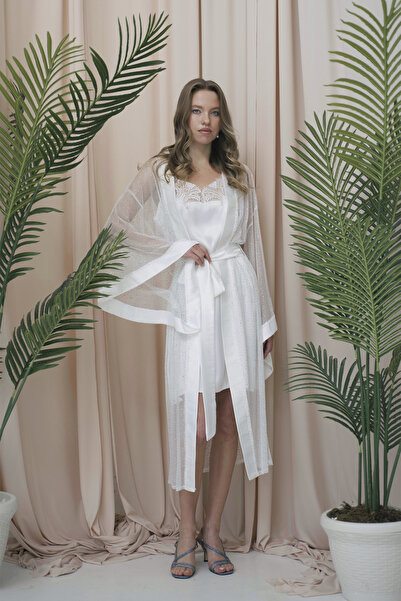 Mita Concept White Shiny Bat Sleeve Kimono