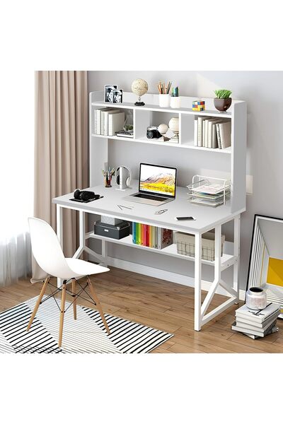 ZUIHAO Writing Study Table with Bookshelf, Home Office Computer Desk for PC Laptop 120 * 60 * 141.5cm,White