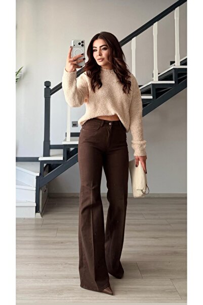 Oslove Coffee Stretch Fabric Flared jean