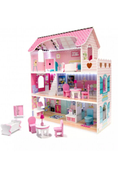 OEM Pink 70 cm MDF Dollhouse with LED Lights, Fully Equipped and Furnished