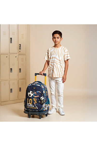 MUST Football Print Trolley Backpack with Retractable Handle -34x20x44 cms