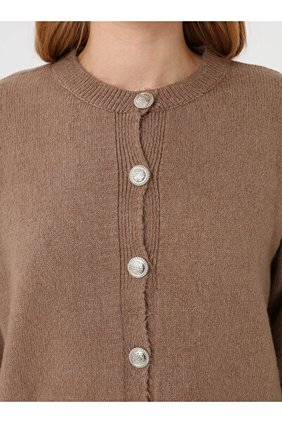 Benin Button Detailed Balloon Sleeve Knit Cardigan - Camel -