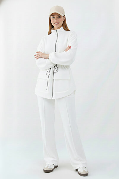 benguen Waist Gathered Scuba Suit N5404 White