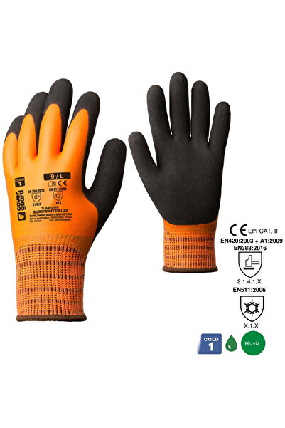 Coverguard Hi-VIZ Winter Protective Gloves EUROWINTER L22, Orange, Double Latex Dipped, Lined