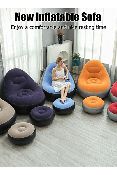 Generic Flocked inflatable lazy sofa with footrests, foldable outdoor camping air sofa