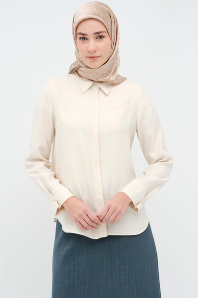 Tuğba Women's / Girls' Ecru Shirt Model Code: (242Go1012Tb.01) Britli Cuff Detailed Shirt