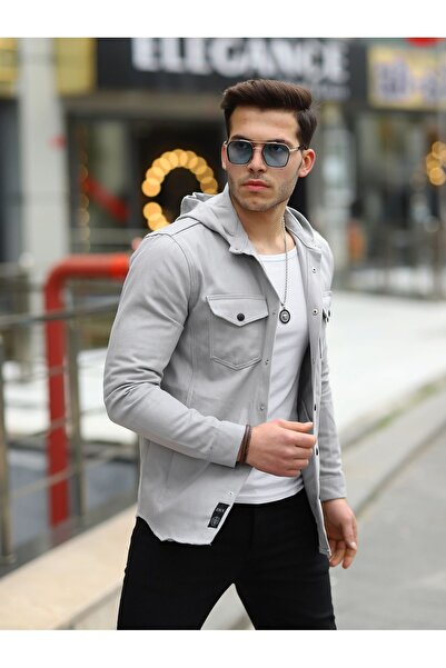 comstar Чоловіча кофта з капюшоном на кнопках, вільного крою, сіра