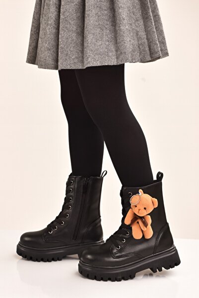 minibonito Ортопедичні черевики для дівчаток на шнурівці та блискавці Чорні ч...