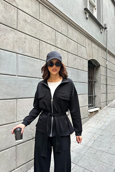 BEJNA Women's Belted Soft Modal Textured Top and Bottom Set