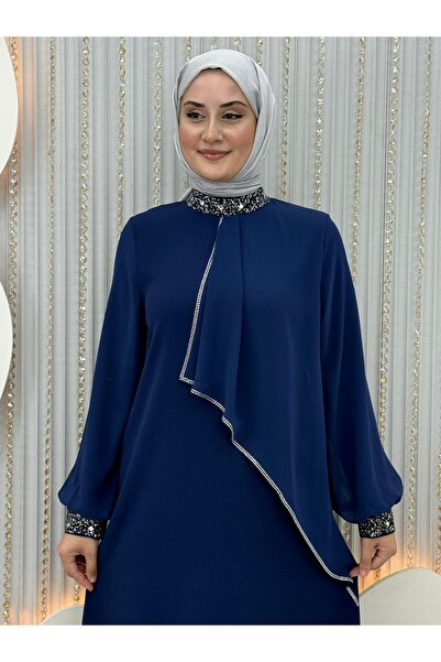 Asortix Γυναικείο Φόρεμα Χιτζάμπ Κρεπ Υφασμάτινο-Λεπτομερές Πέτρινο Λεπτομέρεια στον Καρπό & το Λαιμό- Κομψό Γυναικείο Φόρεμα με Πέτρες στα Πλαϊνά