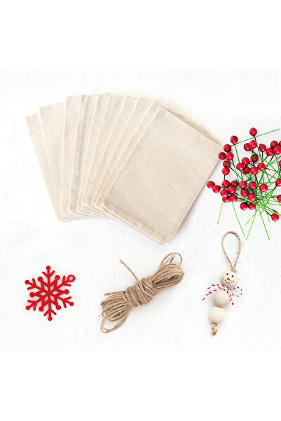 Bimotif 40 parça Yılbaşı Hediye Seti (10ar adet Kumaş Kese, Ahşap Süs, Keçe, Telli Berry ve 10m Jüt İp)