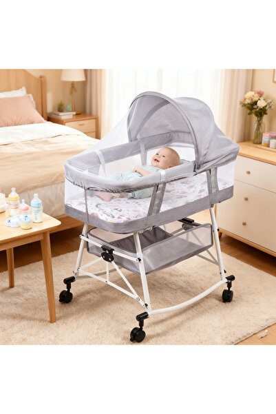 Chulovs سرير أطفال بعجلات ومساحة تخزين، سرير محمول بجانب السرير مع ناموسية، ق...