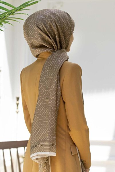 Vissona %100 İPEK ZİNCİR DESENLİ VİZON - BEJ RENKLİ ŞAL