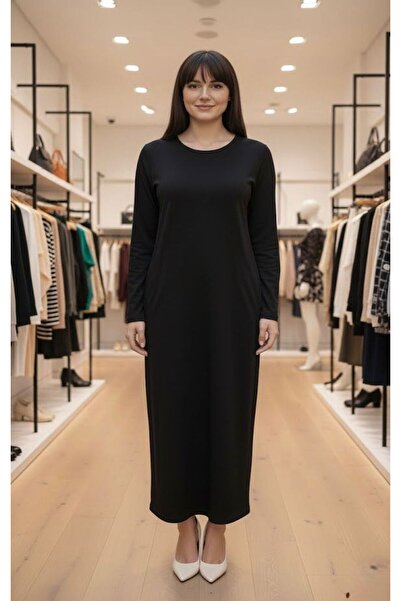 segiza Stretch Fabric Long Sleeve Crew Neck Viscose Dress