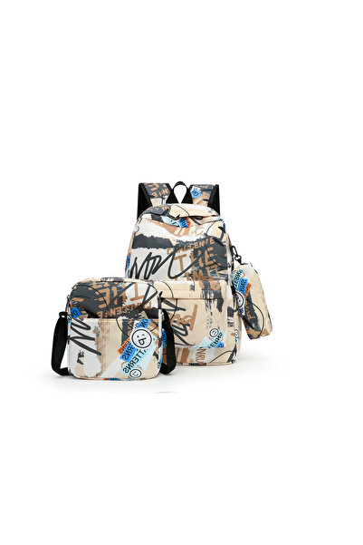 NO BRAND حقيبة ظهر للطلاب، طقم من 3 قطع، بيج، 29×13×43 سم، حقيبة-71