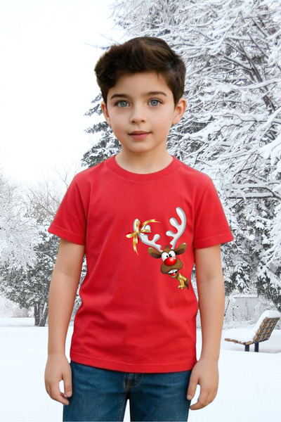 Windy Island Unisex Girls/Boys Crew Neck 100% Cotton'Christmas Themed Deer' Printed T-Shirt