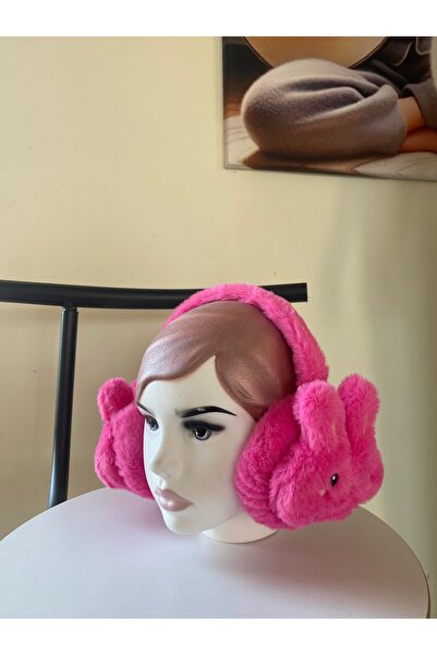 Hababamevi غطاء أذن على شكل أرنب من القطيفة الوردية - واقي للأذن للتدفئة في الشتاء
