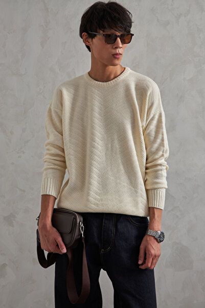 HYMAN Ανδρικό πουλόβερ με λαιμόκοψη oversized με αντίστροφο πλεκτό σχέδιο