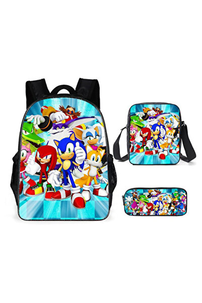 NO BRAND Sonic school bag set, three pieces, multiple colors, ages 7-18, S-40