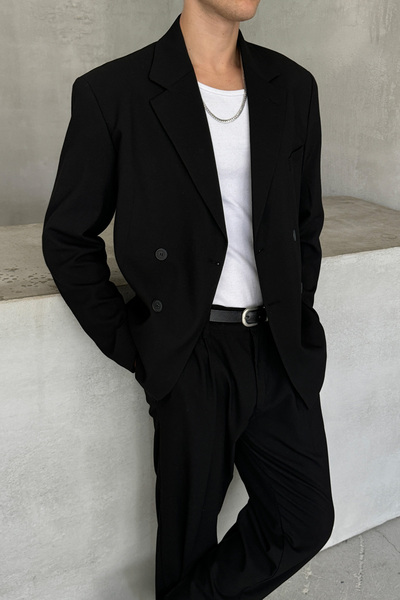 HYMAN Men's Oversize Comfortable Fit Double Breasted Suit