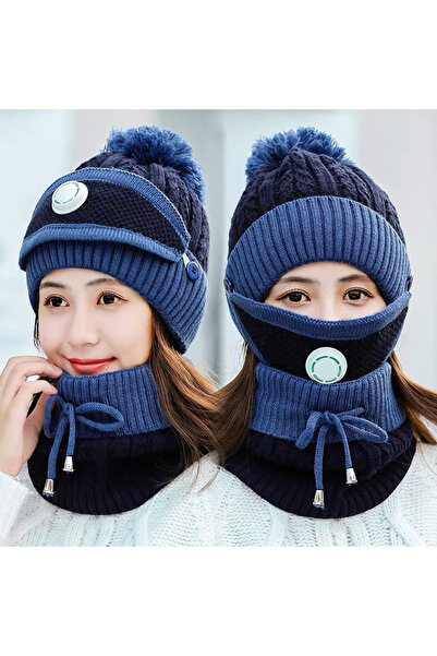NO BRAND Winter Fashion Cycling Hat, Knit Hat 3-Piece Set, Hat + Neck Warmer ...