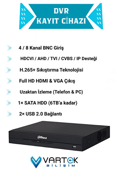DAHUA 6 Kameralı Full HD 1080P AHD Kayıt Seti + 320GB Hard Disk – İç Dış Mekan Uyumlu