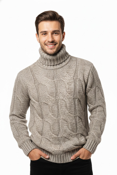 Pulltonic Pulover gros pentru bărbați cu gât roșu