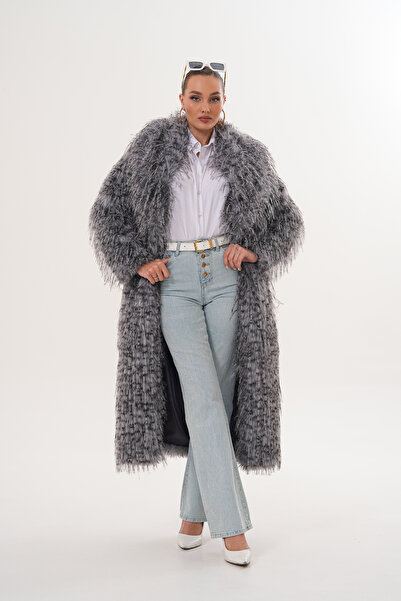 NAVY Повний довгий пальто з бахромою