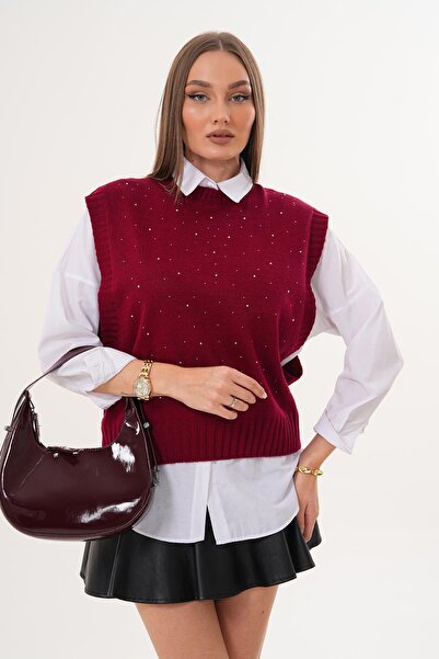 ŞİMAL Women's Stone Embroidery Detailed Knitwear Knitted Sweater 255167 -