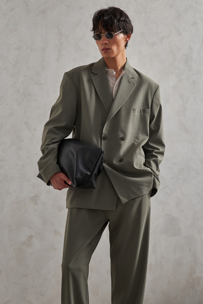 HYMAN Men's Oversize Comfortable Fit Double Breasted Suit