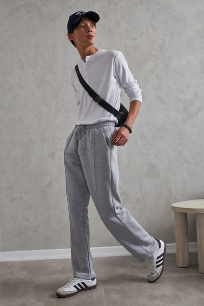 HYMAN Men's Baggy Sweatpants with Front Stitching Detail