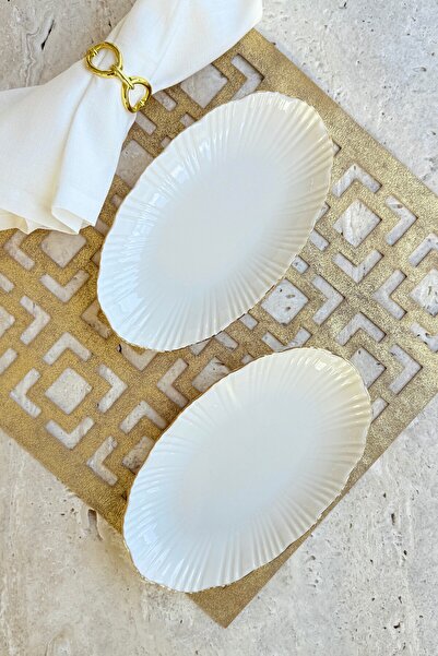 porselenden Aura Gold 2-Piece 20 cm Premium Porcelain Small Size Boat Breakfast Mezelik Presentation Serving Set