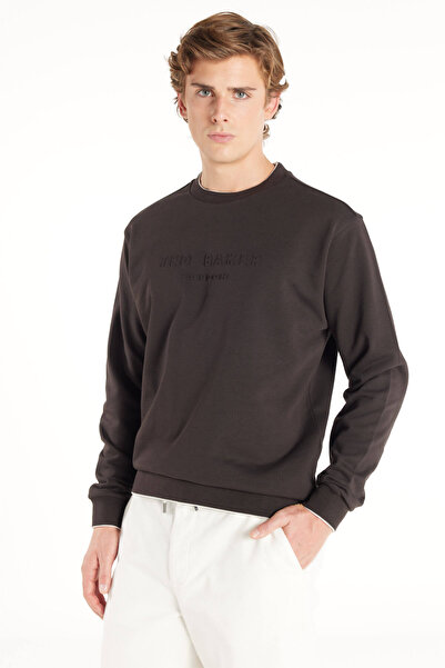 Ted Baker ACI KAHVERENGİ KABARTMA LOGO BİSİKLET YAKA SWEATSHİRT