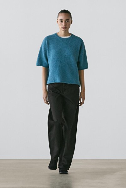 Massimo Dutti Alpakalı kısa kollu triko kazak