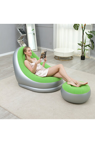 Generic Foldable inflatable sofa footrest with plush coating - Home lazy chair, outdoor portable sofa